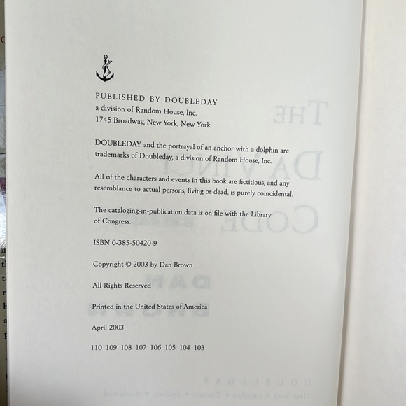 The Da Vinci Code Gently Used Hardcover Book by Dan Brown English Edition -2003 - Picture 5 of 9